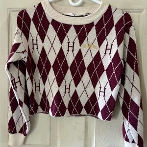 H&M Women's Argyle Sweater - Burgundy and White Harry Potter